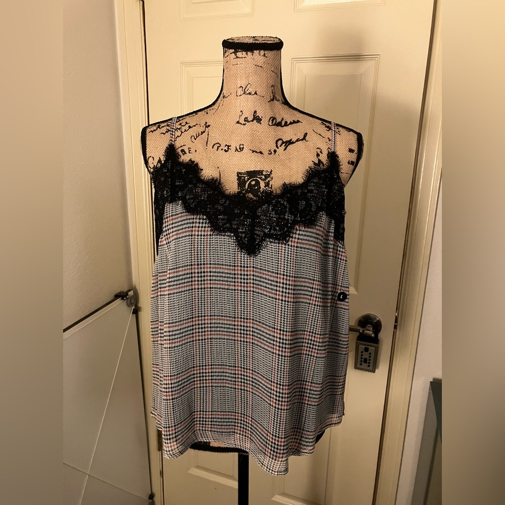 A&F Abercrombie & fitch glen plaid lace trim cami camisole top large L
